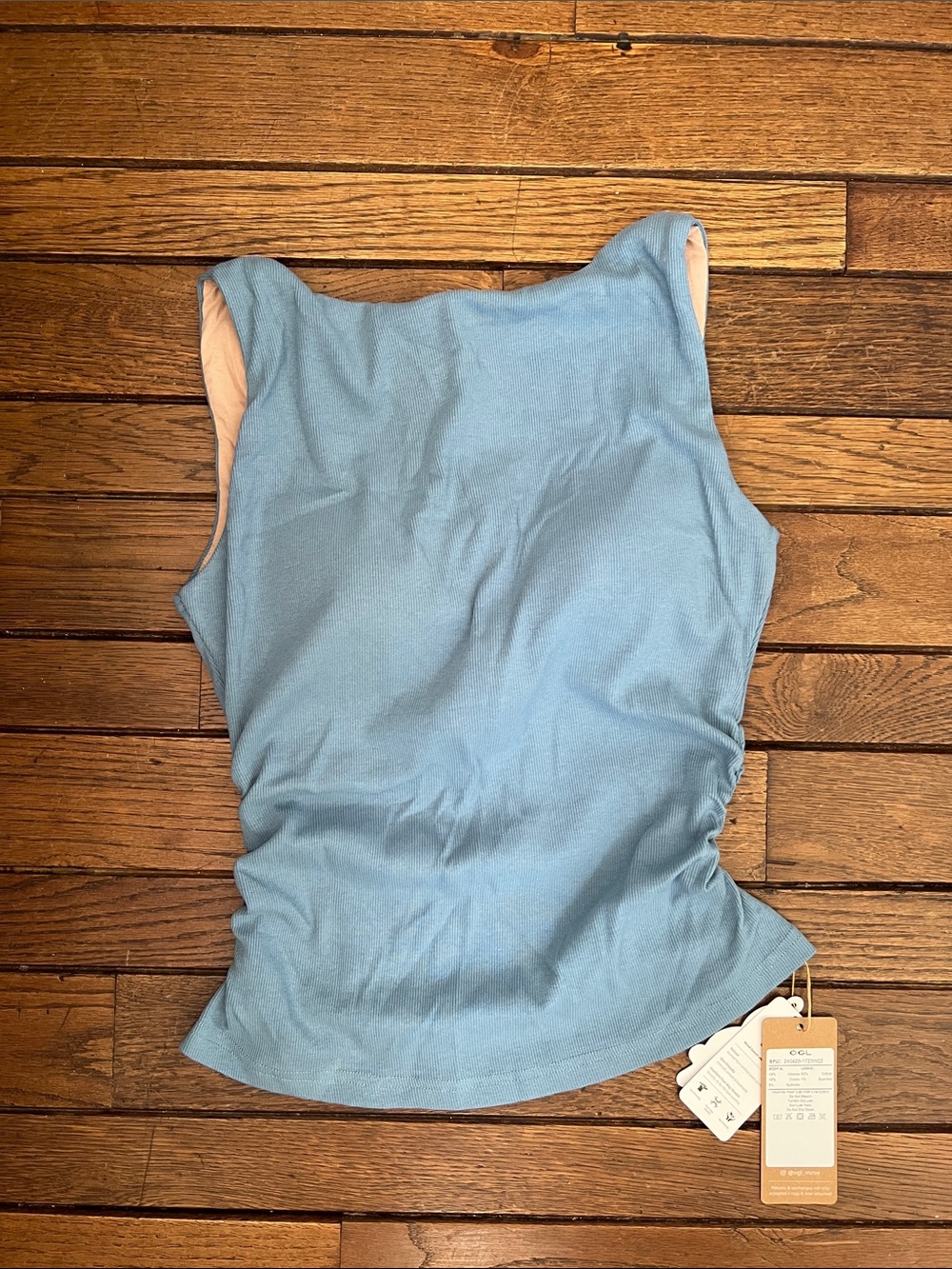 OGL Dusty Blue High Neck Brami Tank Scoop Low Back Ribbed Size Medium NWT